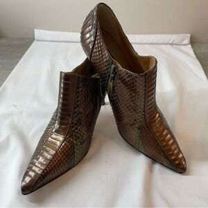 Beverly Feldman Metallic Brown Snakeskin Ankle Boots